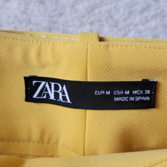 ZARA Yellow High Waisted Belted Trousers Pleated Tailored Cropped Pants Medium - Picture 9 of 13